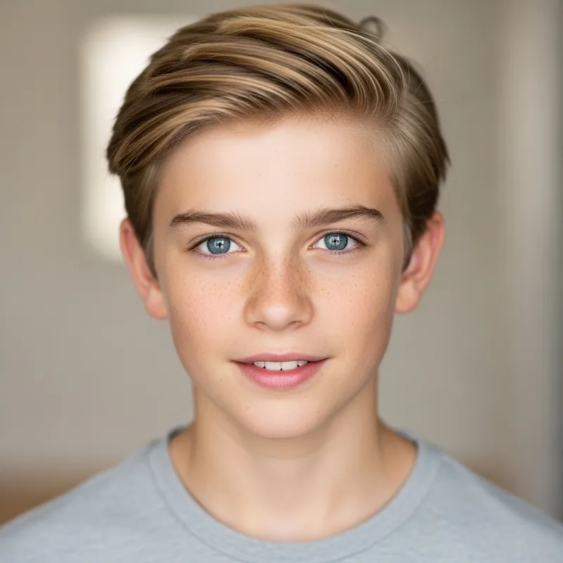 Handsome 13-Year-Old Blond Boy with Confident Smile
