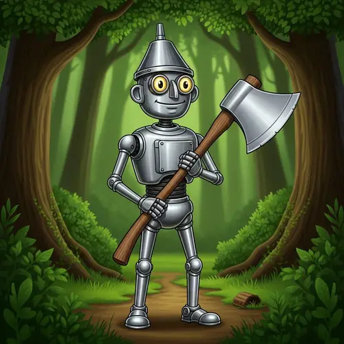 Silver Woodsman with Shiny Axe in Lush Green Forest