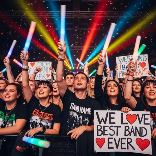 Diverse Fans Supporting Music Group with Passion