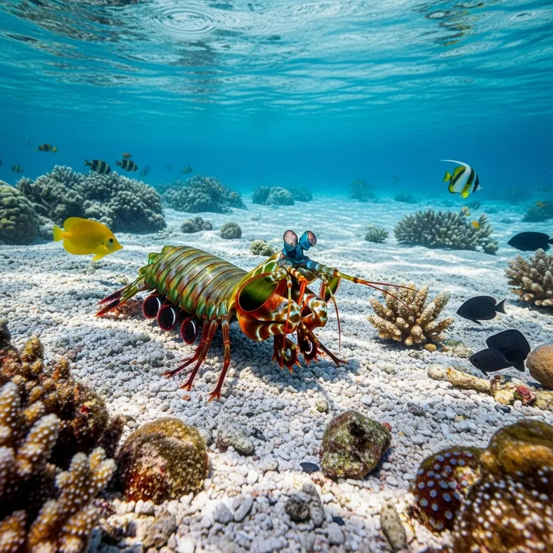 Realistic Mantis Shrimp Hunting Along White Sands - Underwater