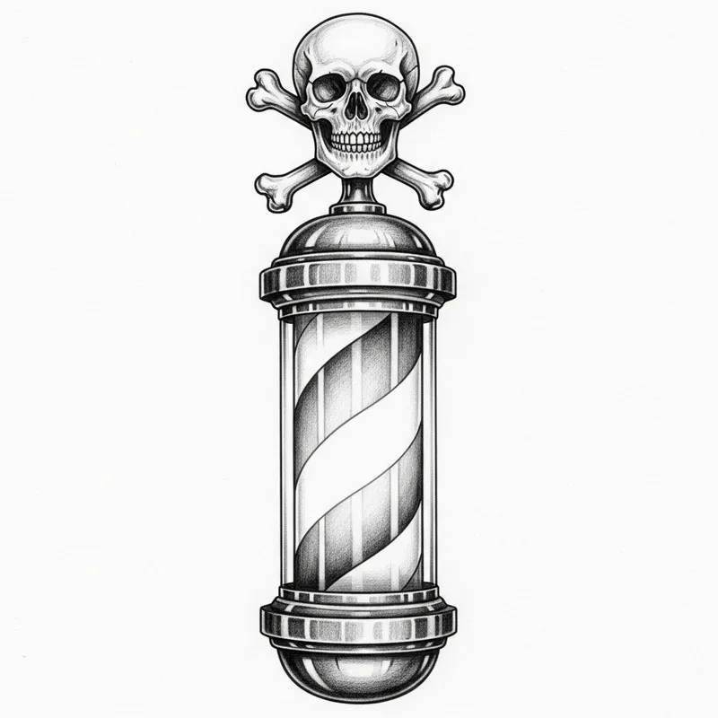 Barber Pole Pencil Drawing of Skull and Crossbones Barber Pole Pencil Drawing of Skull and Crossbones