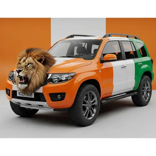 Regal Lion's Head Vehicle Adorned with Ivory Coast Flag Colors