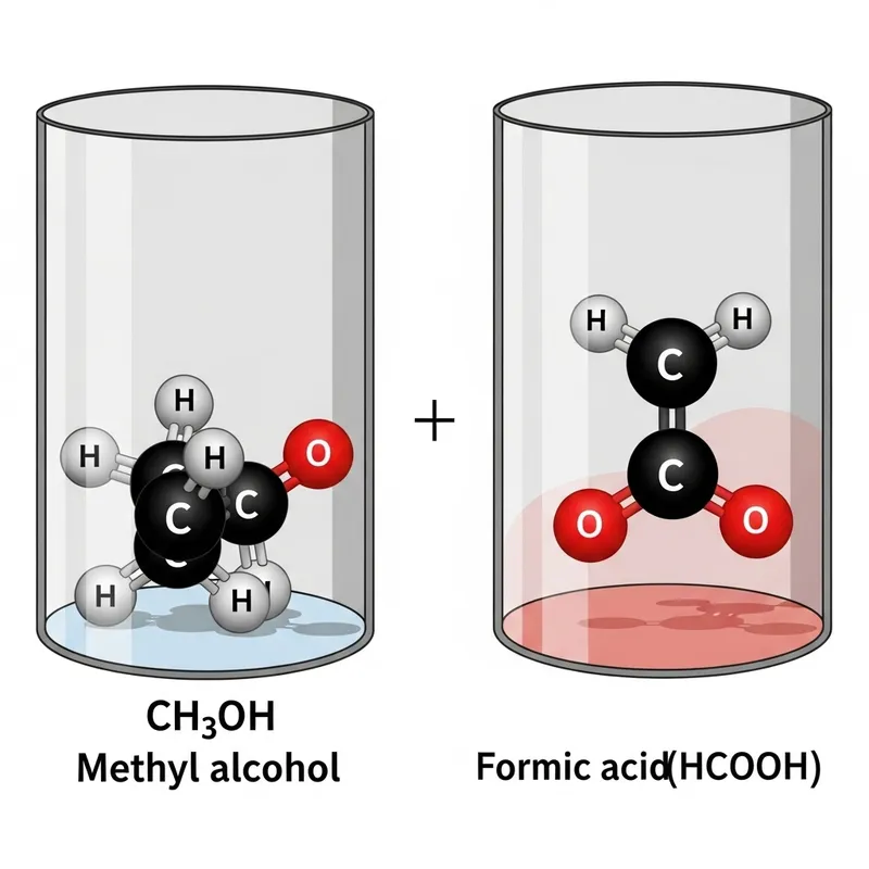 Chemical Reaction: Methyl Alcohol and Formic Acid Visualized