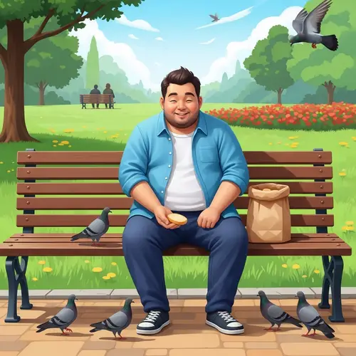 Serene Man Feeding Pigeons in Park - Simple Joy