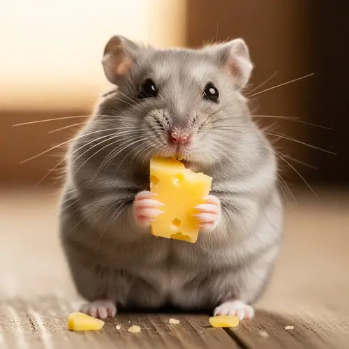Cute Little Hamster Eating Cheese - Adorable Pet Moments