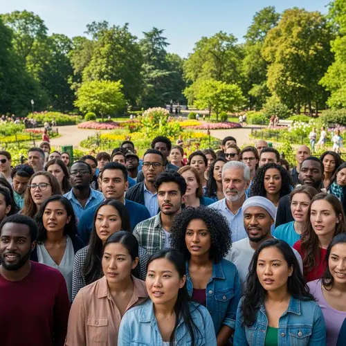 Diverse Crowd at Vibrant Park: Multicultural Gathering