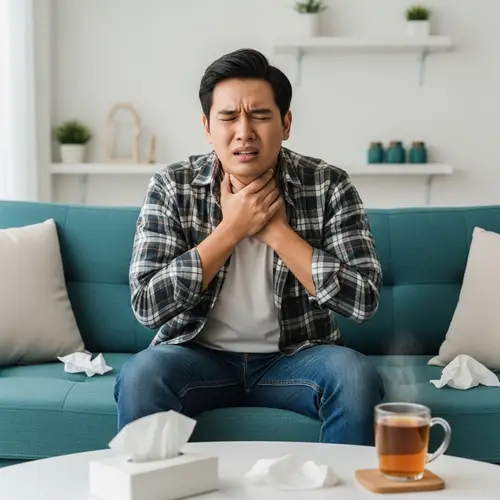 Asian Man Suffering from Severe Sore Throat | Home Remedies