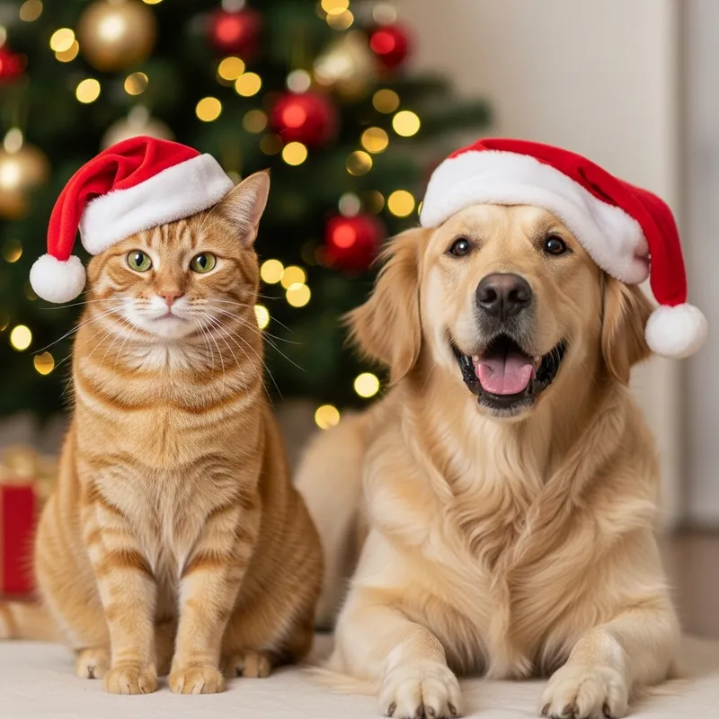 Happy Cat and Dog in Festive Hats