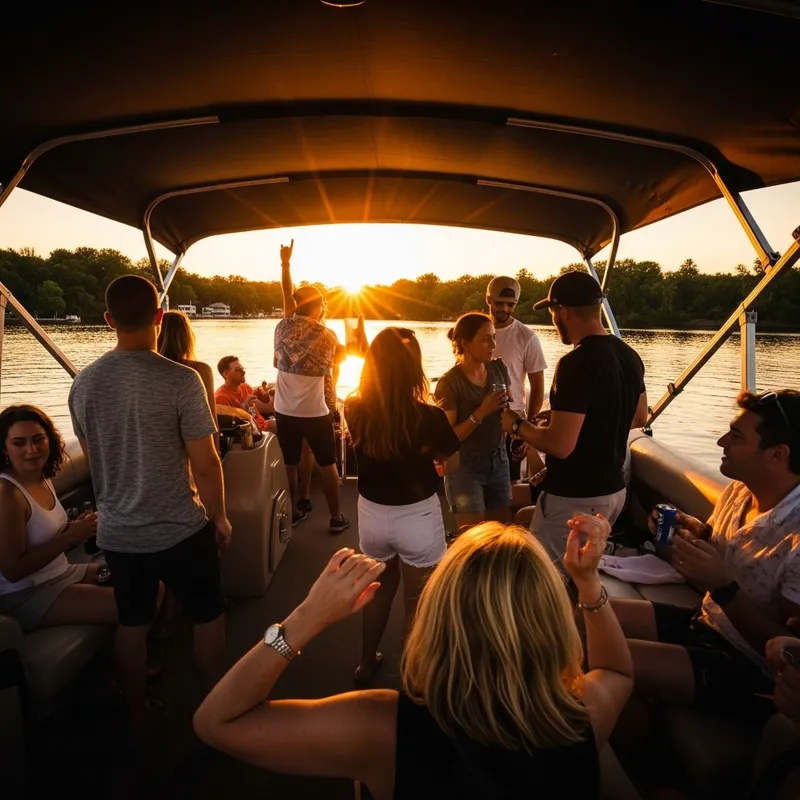 Energetic Sunset Party Scene on Pontoon Boat - Summer Vibes