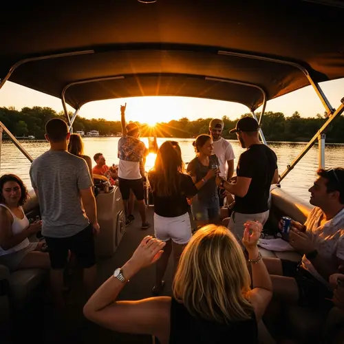 Vibrant Sunset Party Scene on Pontoon Boat - Summer Vibes