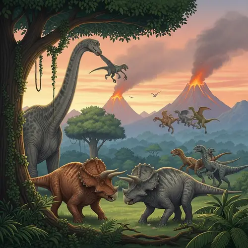 Diverse Dinosaurs in a Lush Prehistoric Jungle