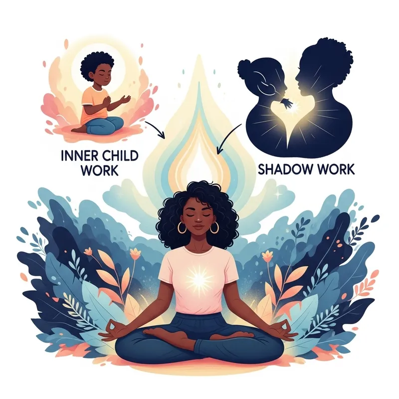 Empowering Illustration: Black Woman Connecting to Higher Self through Spiritual Practice