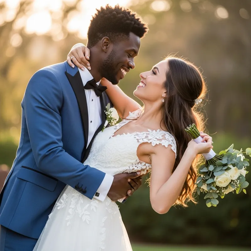 Romantic Black Man & Light-Skinned Woman Wedding Photography