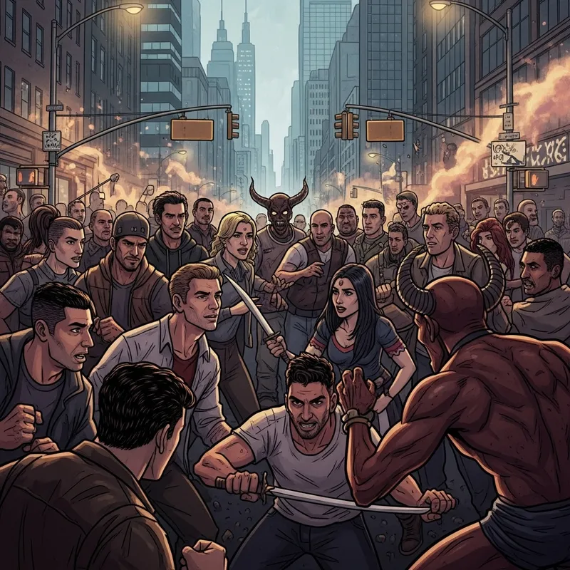 Urban Chaos: Gang Confrontation with LGBTQ+ Demon in City Urban Chaos: Gang Confrontation with LGBTQ+ Demon in City