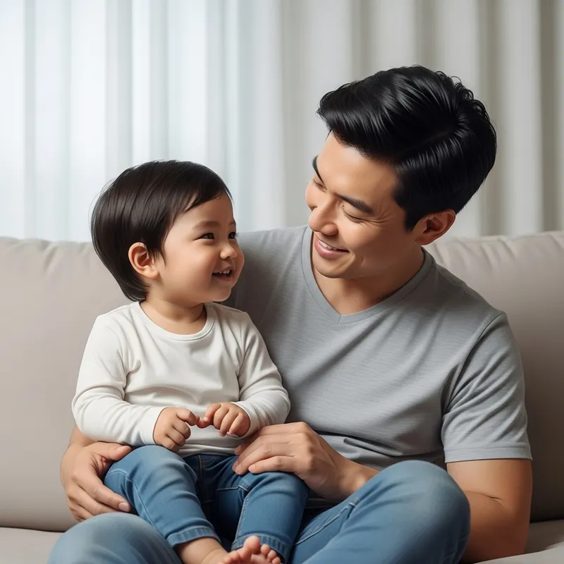 Father and Child Smiling: Heartwarming Moment - 3D Illustration Father and Child Smiling: Heartwarming Moment - 3D Illustration