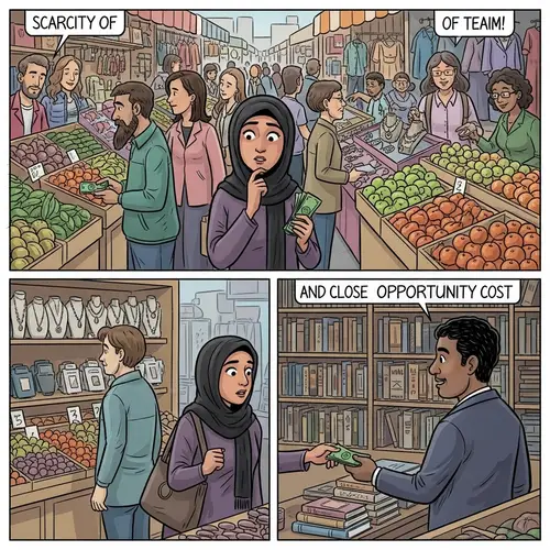 Scarcity vs Opportunity Cost: Editorial Cartoon in a Market
