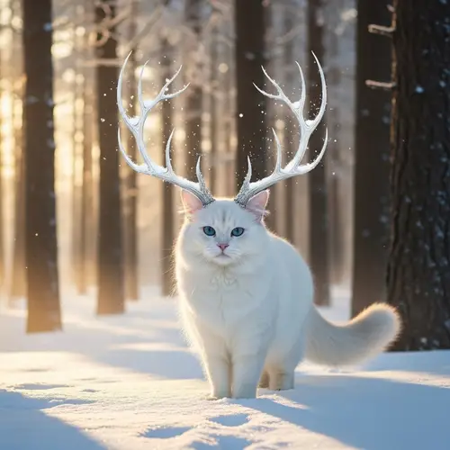 Cat with White Antlers - Unique Feline Photos