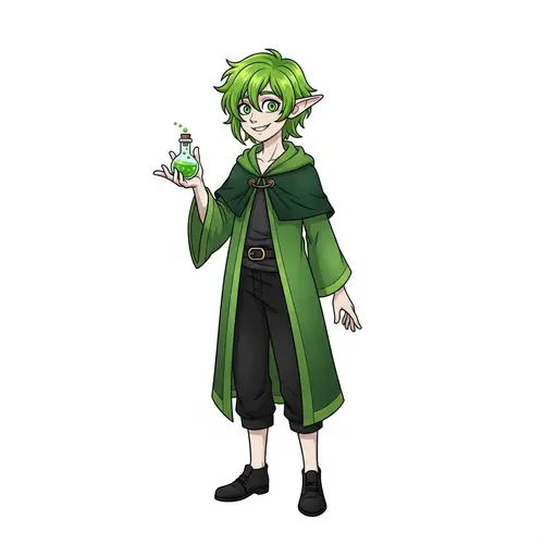 Enigmatic Elf Character with Nuclear Green Hair | Alchemical Aura