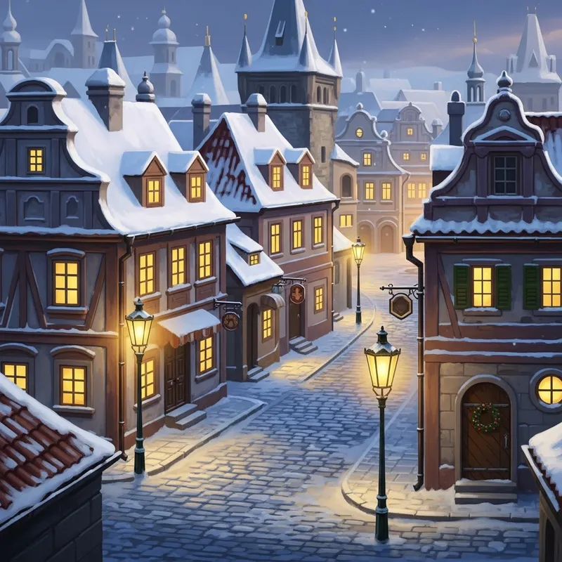 Prague-inspired Vintage Christmas Video Game | Snowy Town Charm
