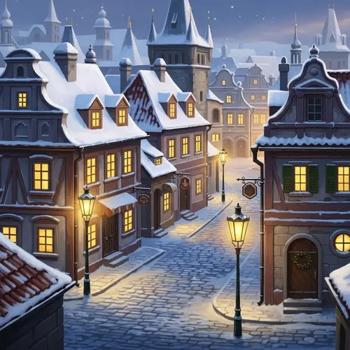 Vintage Christmas-themed Video Game Cover | Charming Snowy Town