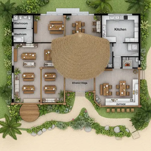 Caribbean Beachfront Restaurant Blueprint | Open-Air Dining & Bar