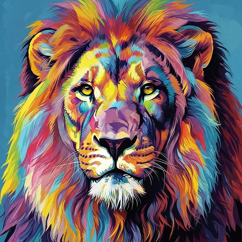 Vibrant Psychedelic Lion: Bold Brushstrokes & Colors Vibrant Psychedelic Lion: Bold Brushstrokes & Colors