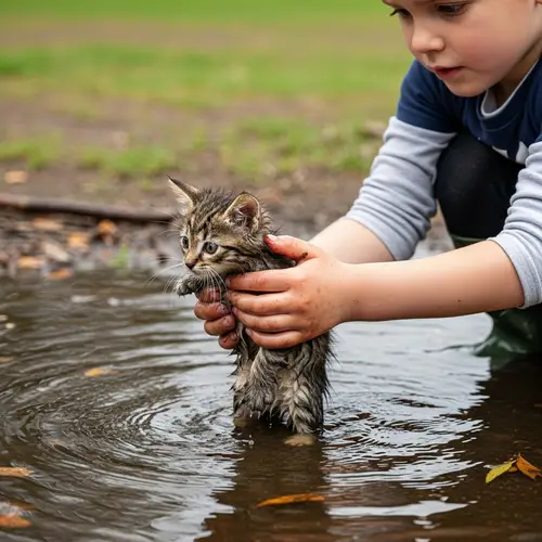 Rescuing a Small Kitten from Dirty Water