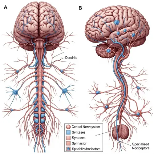 Detailed Illustration of Central Nervous System and Nociceptors