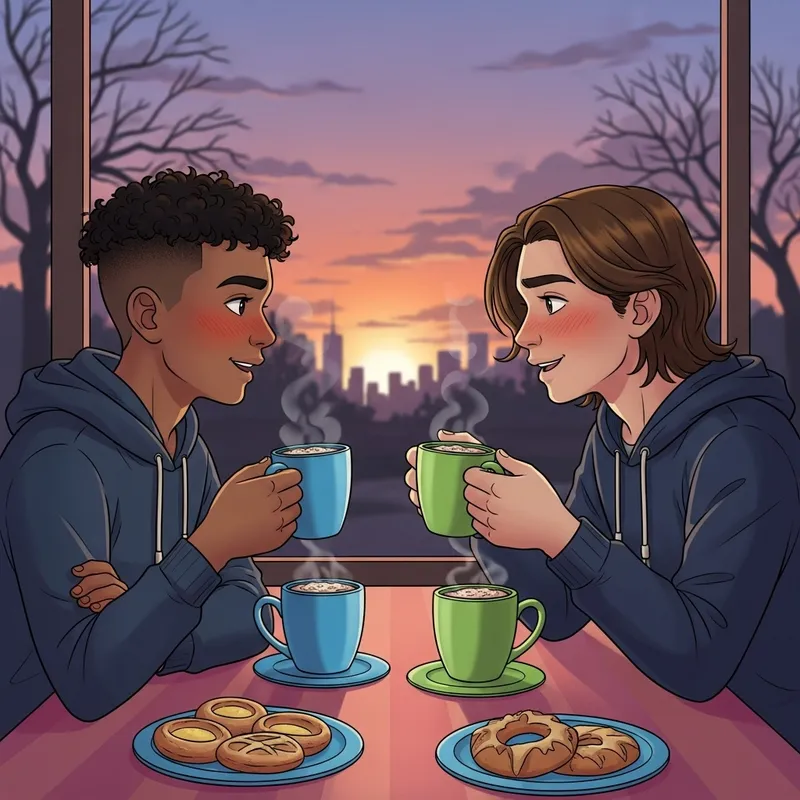Magical Date: Two Boys Enjoying Hot Cocoa