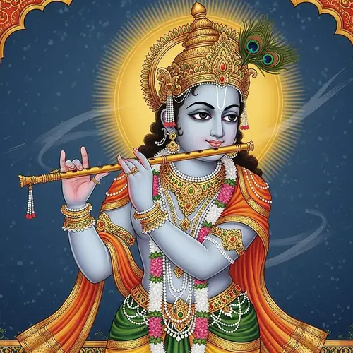 Krishna Indian Miniature Art - Tranquil Flute Painting