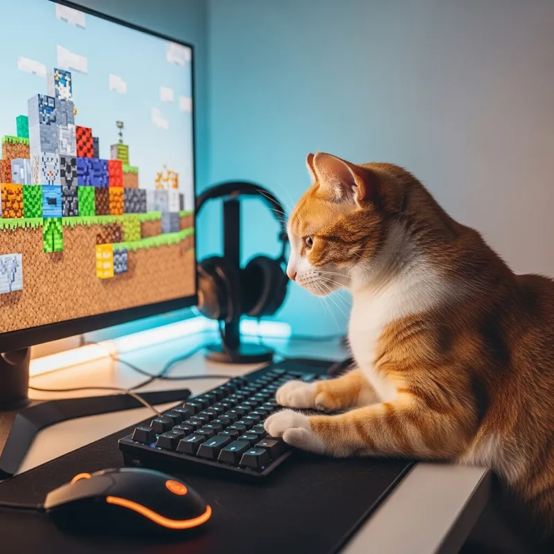 Adorable Cat Playing Minecraft
