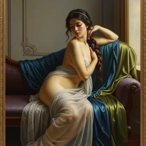 Classical Style Painting of Exotic Female Model in Elegant Pose