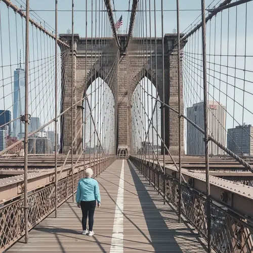 Pastel Matte Brooklyn Bridge Painting with Introspective Figure