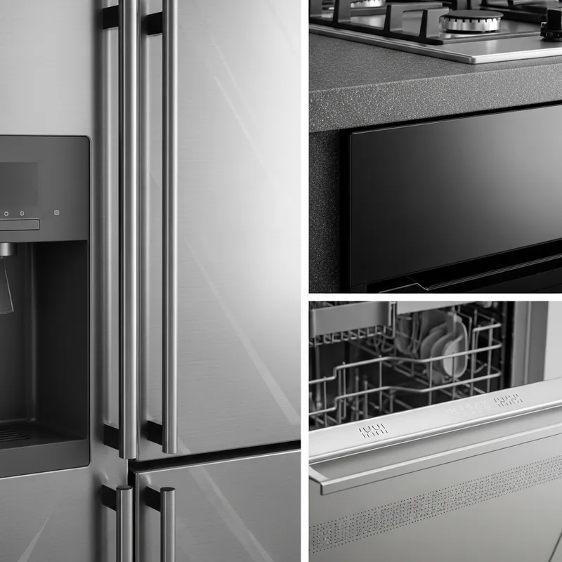 Appliance Texture Close-Up: Fridge, Oven, Stove & Dishwasher