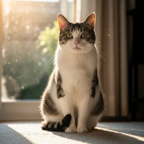 Tranquil Domestic Short-Haired Cat | White and Gray Tabby