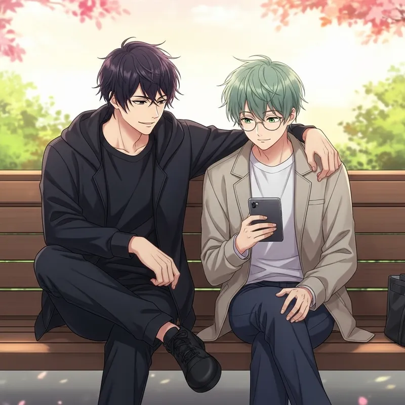 Yoonmin: Illustration of Two Young Men with Distinctive Features in Conversation