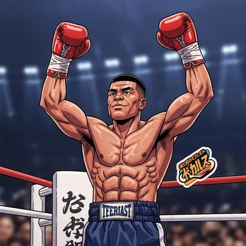 Triumphant Boxer Illustration with Comic Book Flair