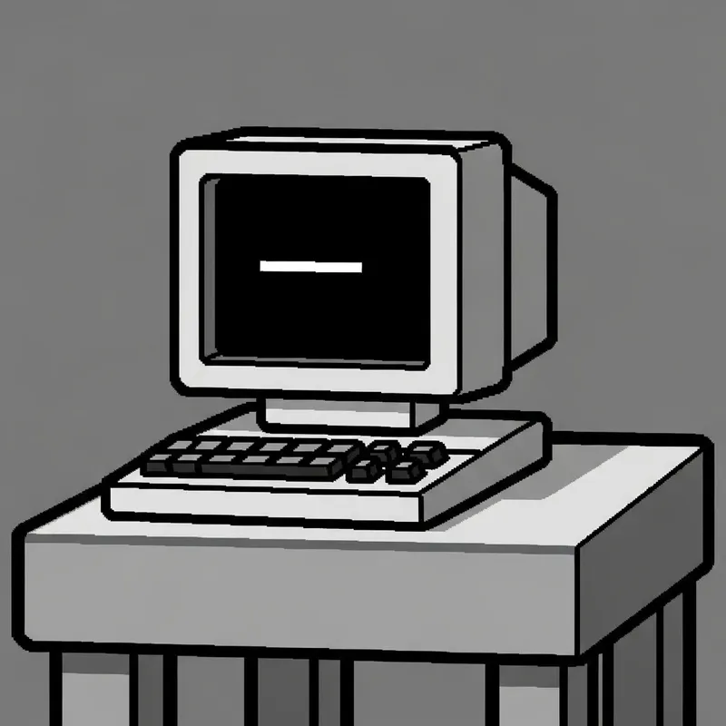 Minimalist Pixel Art Table with Monochrome Computer