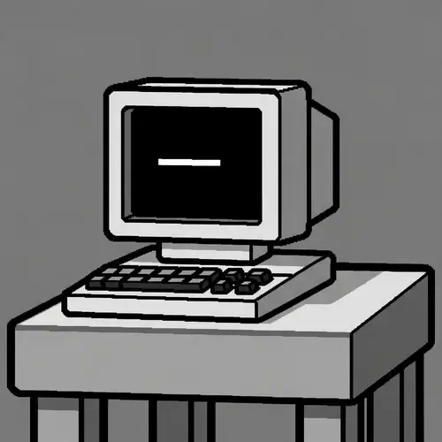 Minimalist Pixel Art Table with Monochrome Computer