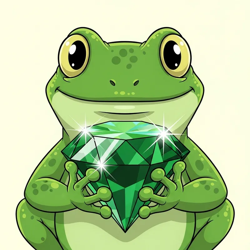 Pepe Meme Frog Holding a Shiny Gem