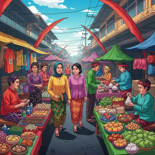 Vibrant Southeast Asian Street Market Scene | Nusantara Cultural Heritage