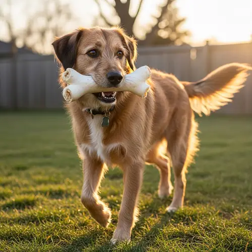 Cute Dog Holding Bone - Playful Canine Companion