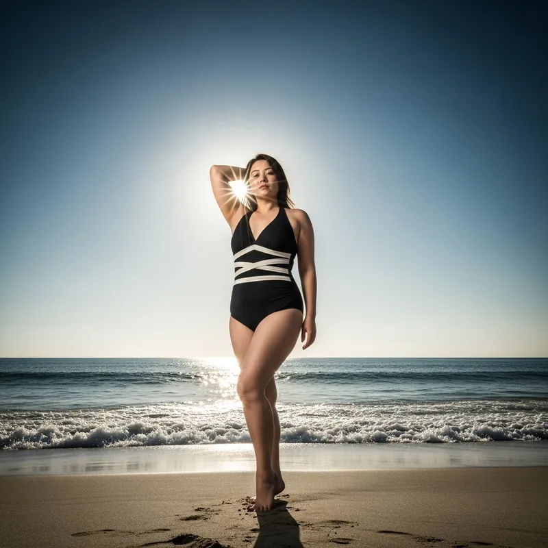 Beautiful Busty Asian Woman in Stylish Swimsuit | Beach Beauty