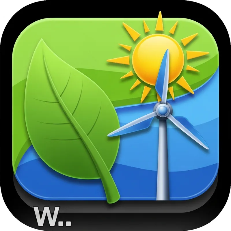 Renewable Energy Widget Icon - Green Leaf, Sun & Wind