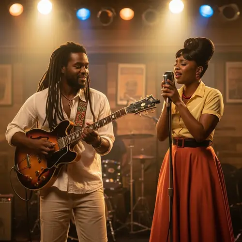 Male and Female Musicians Performing Live: Melody On Stage