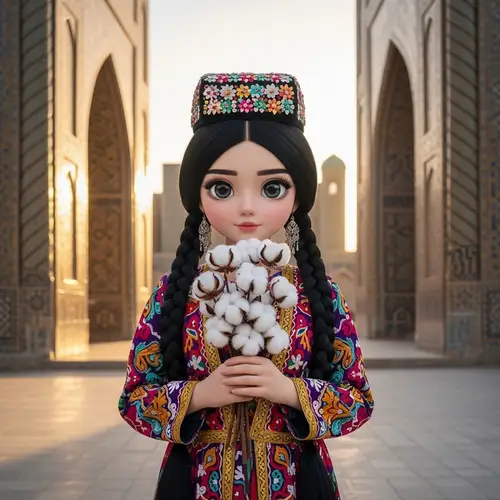 Uzbek Girl with Expressive Eyes in Traditional Attire