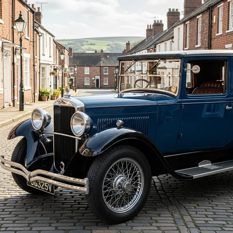 Vintage Car on Cobblestone Street | Retro Auto Scene Vintage Car on Cobblestone Street | Retro Auto Scene