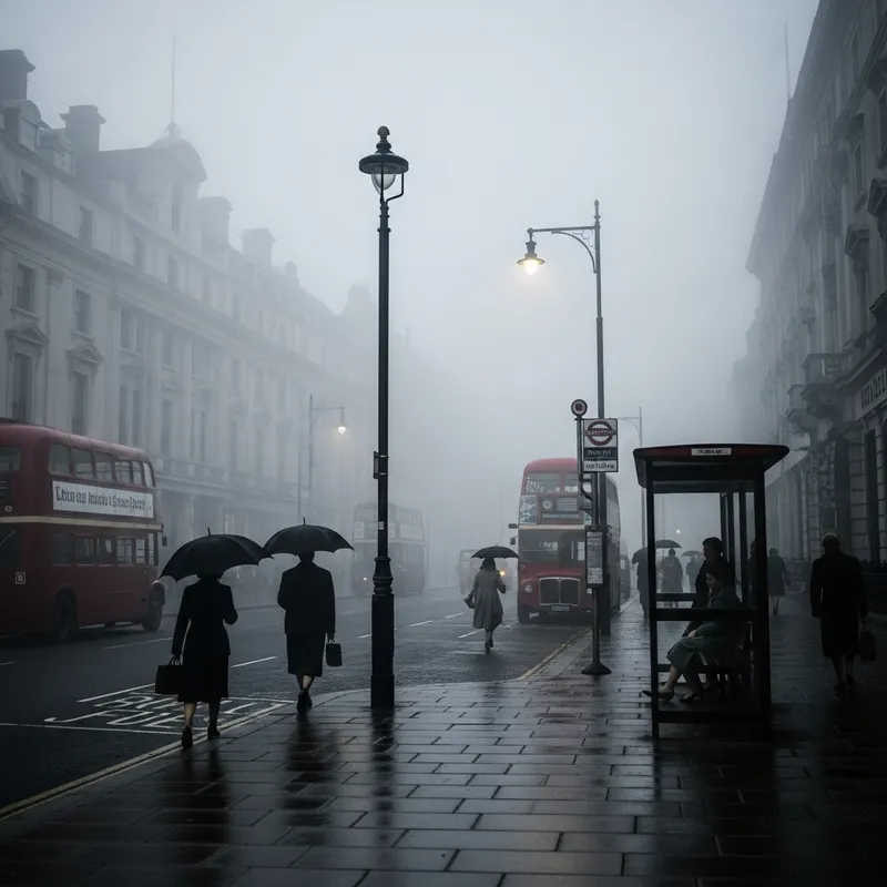 London Fog 1950s Street: Vintage Vibes and Dim Ambiance