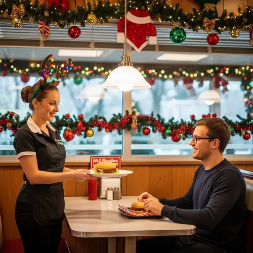 Cozy Fast Food Restaurant | Festive Christmas Decor & Juicy Hamburgers