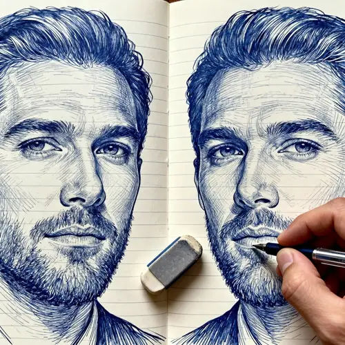 Intricate Line Drawing Sketch in Blue & White Ink